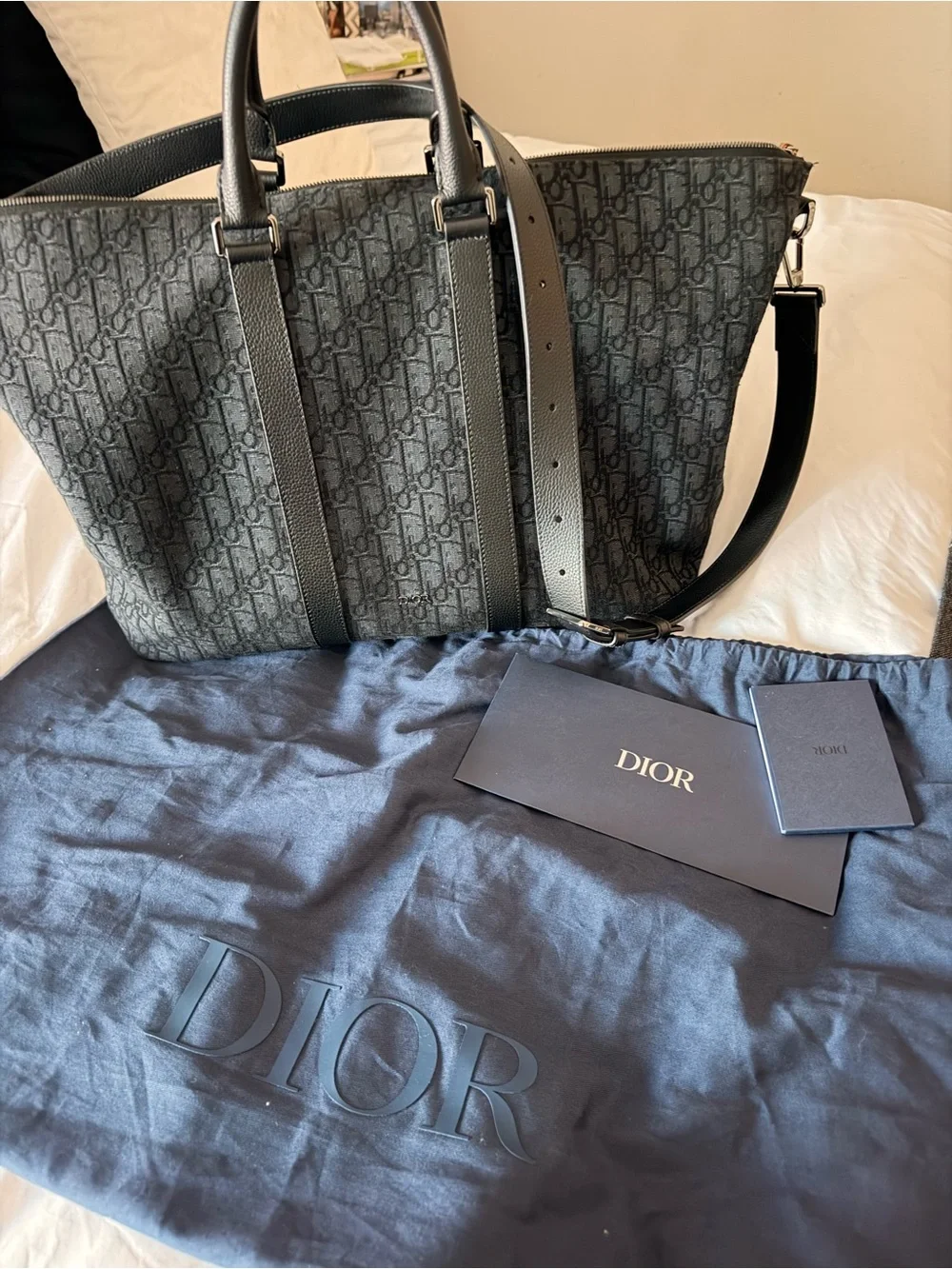 Dior Gray Monogram Canvas Duffel with Leather Trim